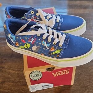 Vans Size 3 NEW Blue Sneakers with Pizza Alien Racing Design